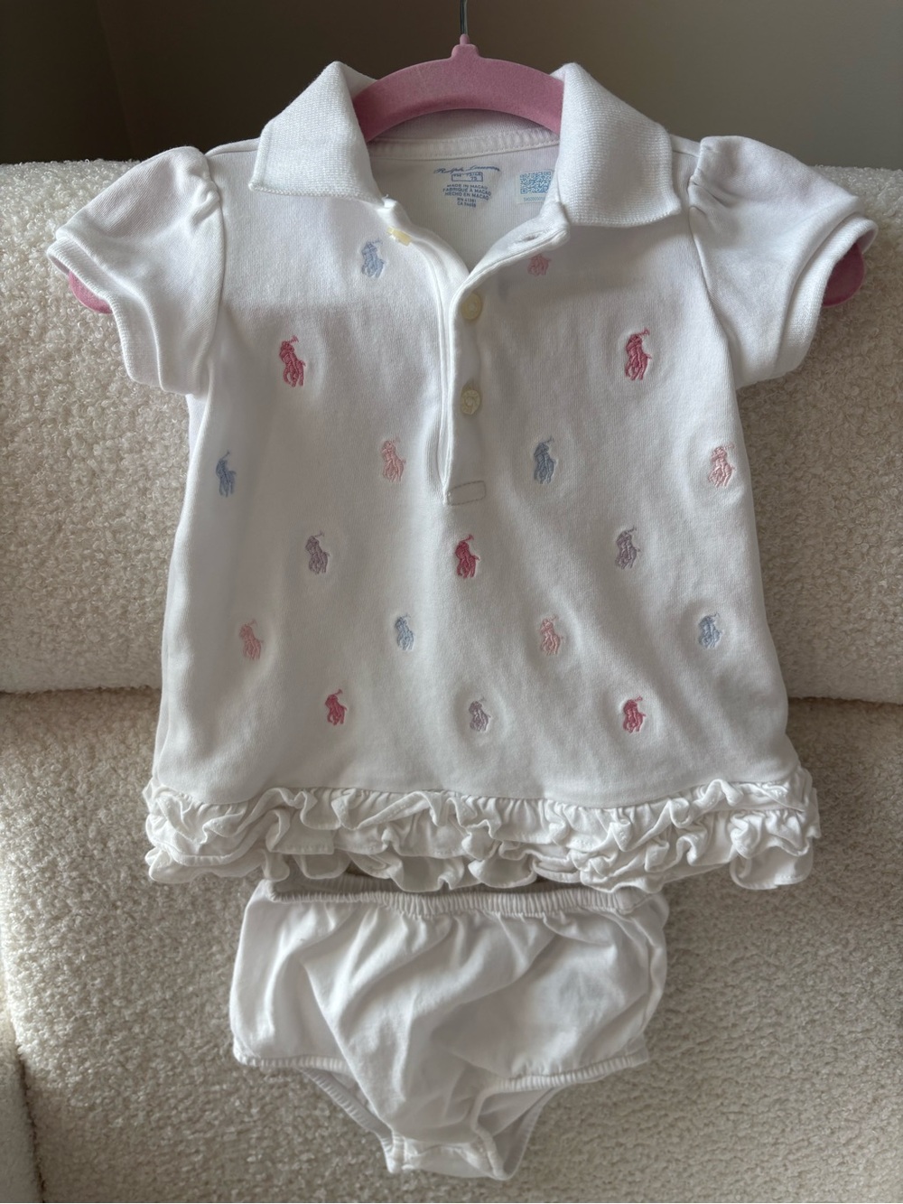 Polo by Ralph Lauren White Polo Dress with Pink, Blue & Purple Pony Embroidery